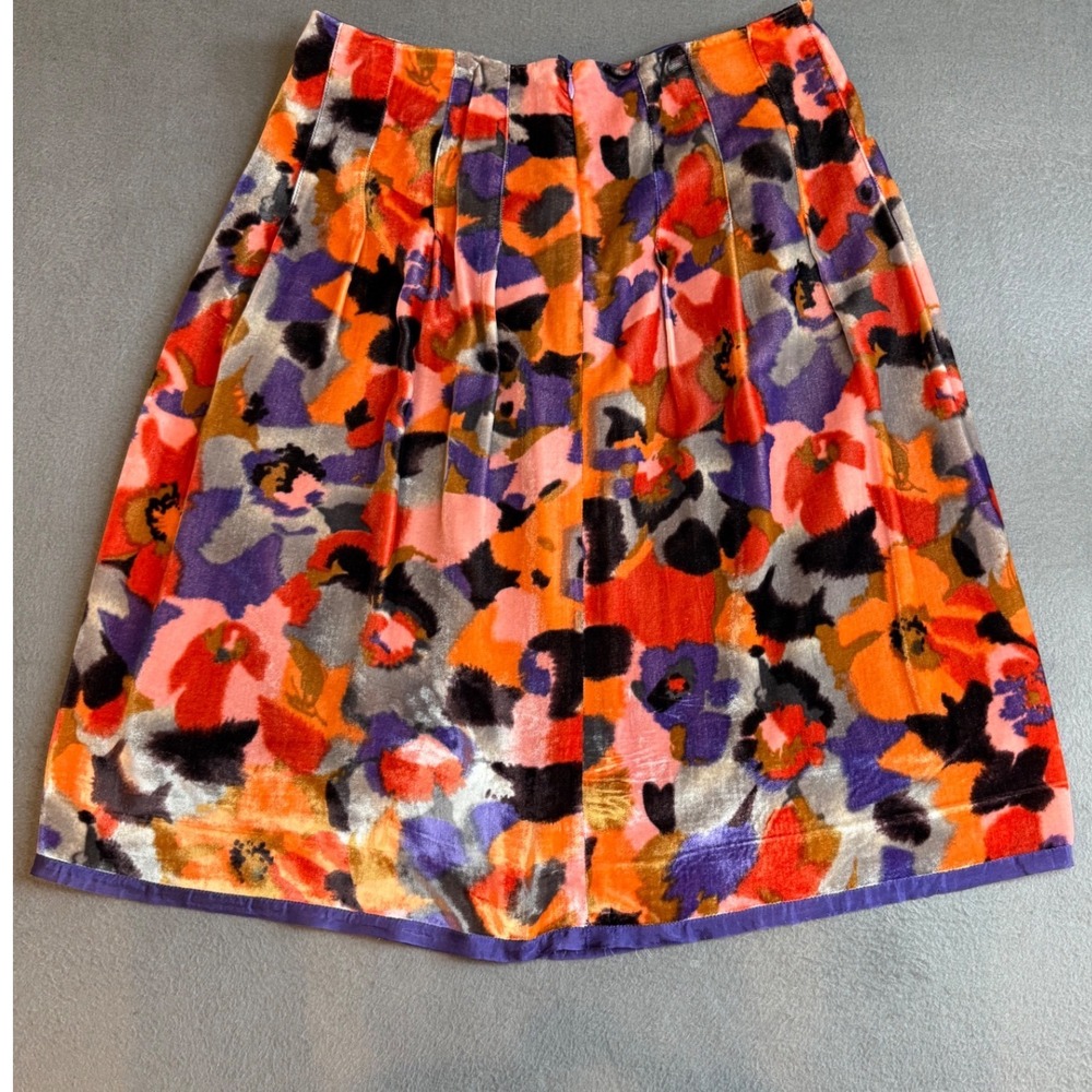 Soft Velvet Silk ETCETERA‎ Watercolor Floral Pleated A-Line Skirt 8 Boho/artsy